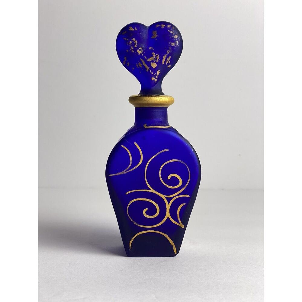 Vintage Royal Blue 24 Carat Gold Perfume Bottle Swirl Hand Painted Made In Italy